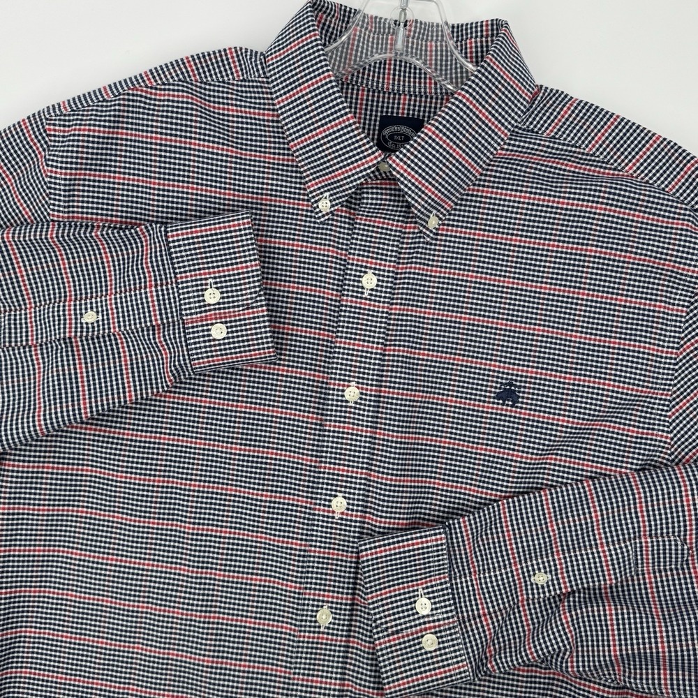 Brooks Brothers Men 1XLT Non-Iron Stretch Plaid Button Down Shirt Tall Red Blue